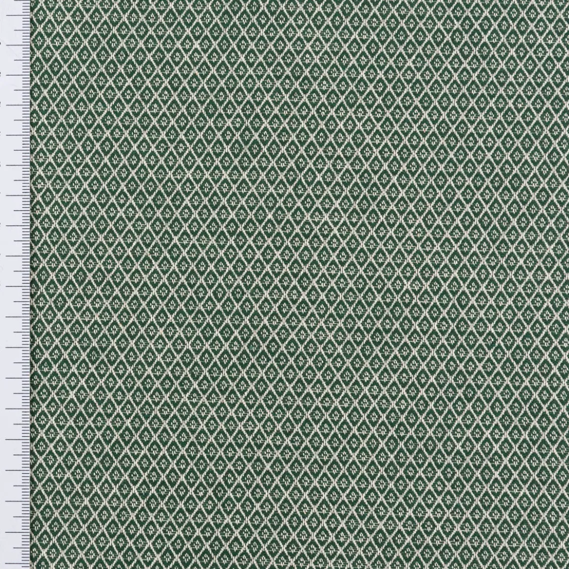 Dekostoff Dobby Diamond Mini Rauten dunkelgrün ecru 1,40m Breite