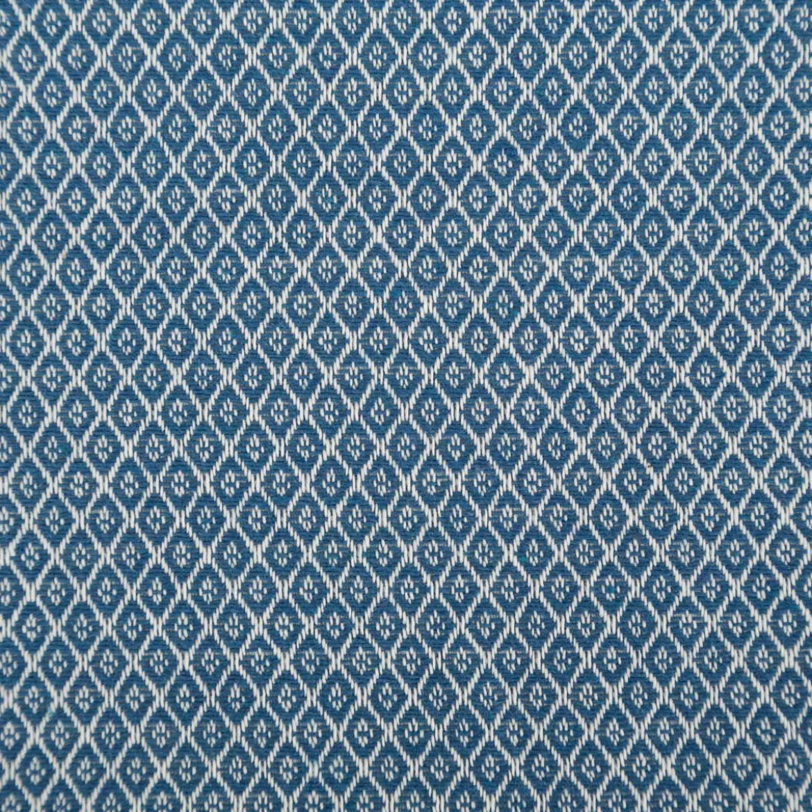 Dekostoff Dobby Diamond Mini Rauten blau ecru 1,40m Breite