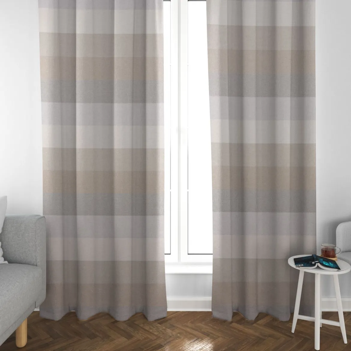 Dekostoff Dobby Streifen 9,5cm creme beige braun grau 1,40m Breite
