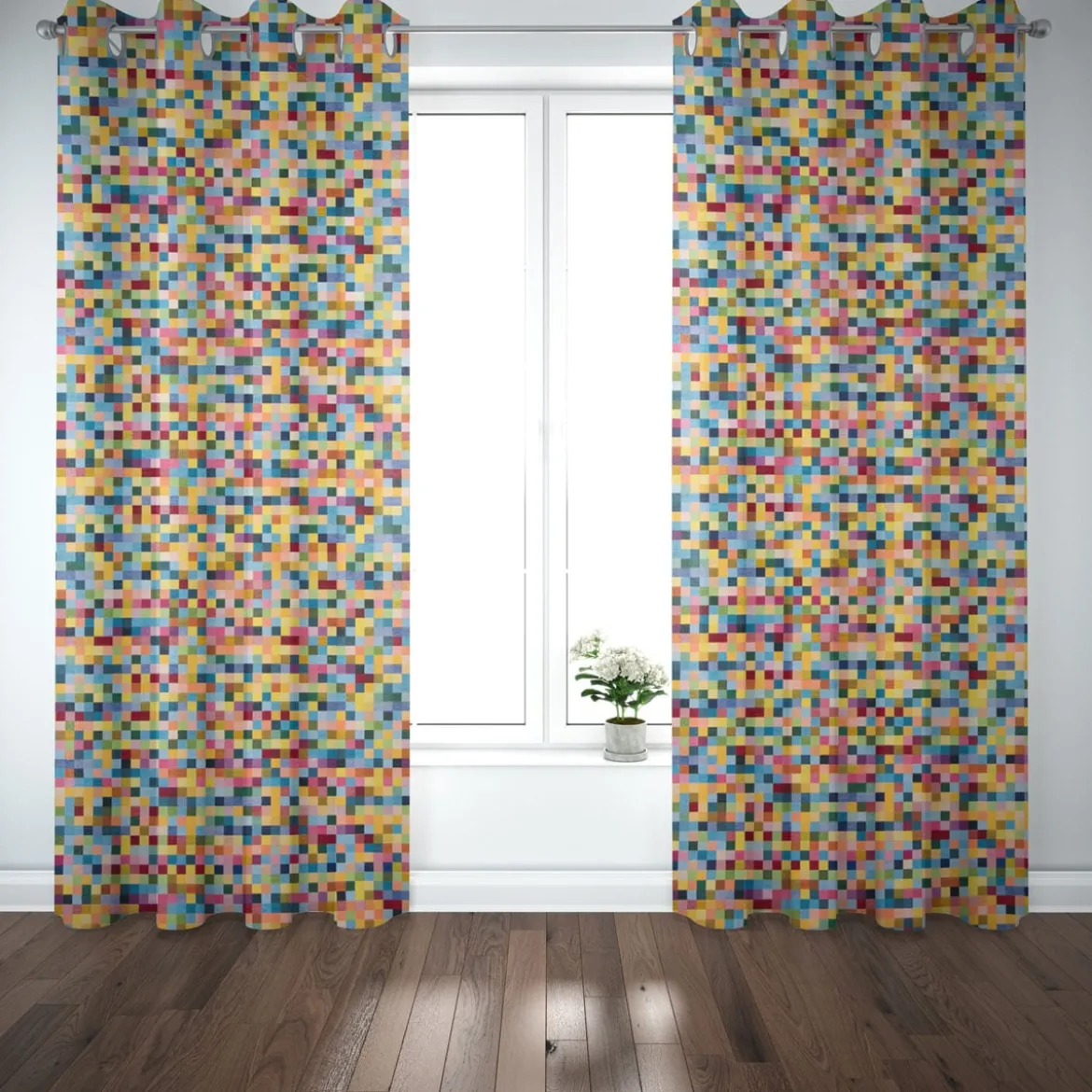 Dekostoff Doubleface Wendestoff Jacquard Kästchen Pixel bunt 1,4m Breite