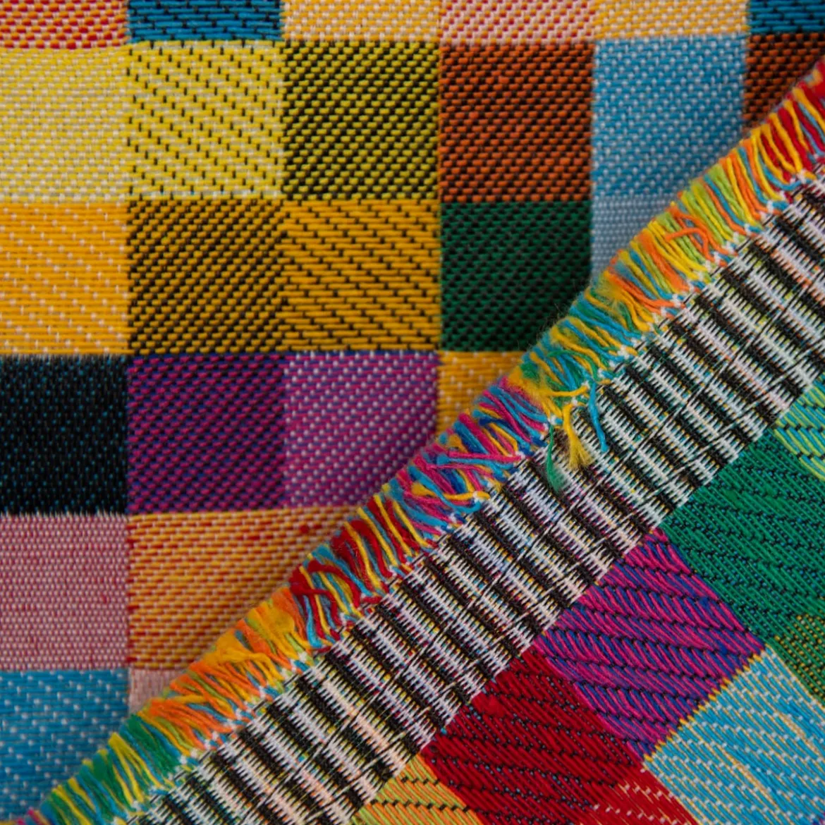 Dekostoff Doubleface Wendestoff Jacquard Kästchen Pixel bunt 1,4m Breite