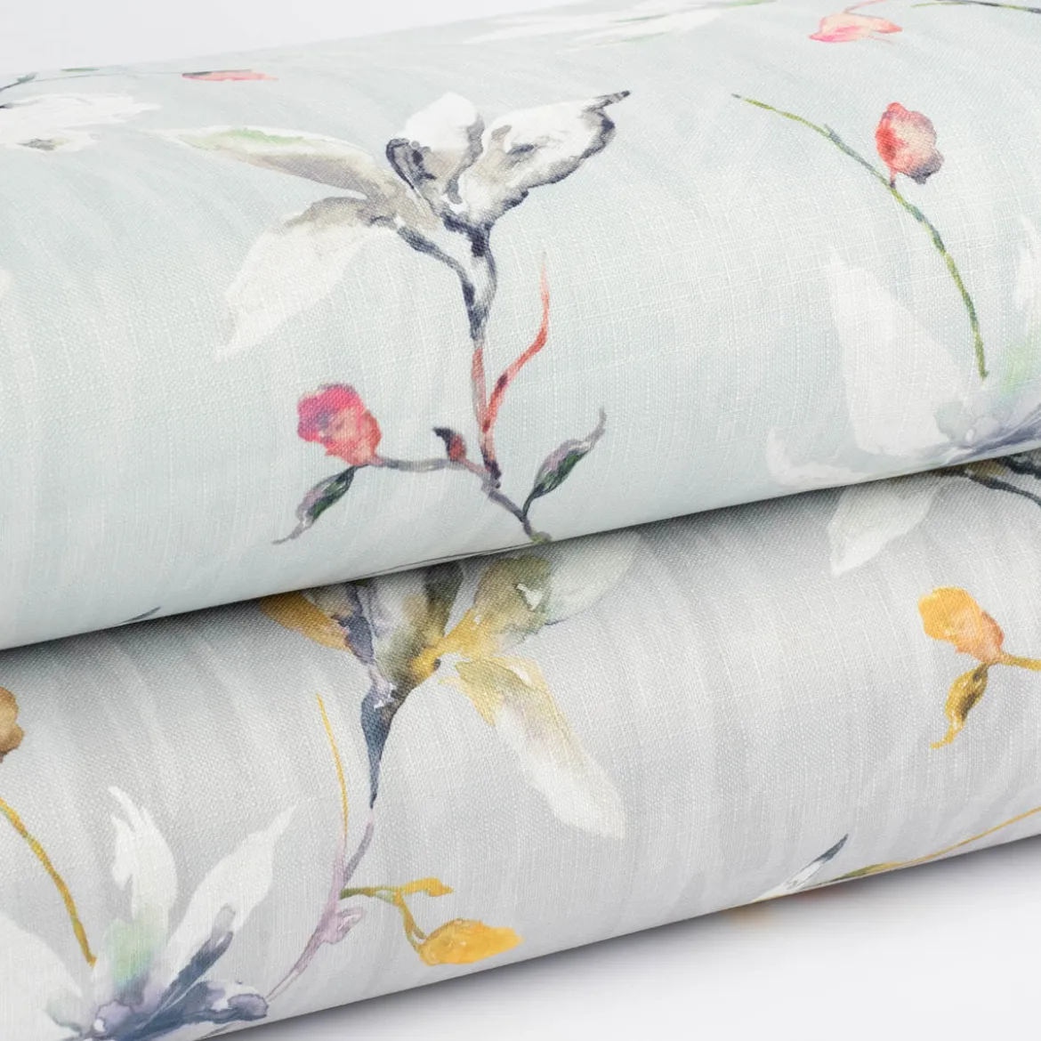 Dekostoff Druckstoff Strukturoptik Aquarell Blumen Blüten mint 1,50m Breite