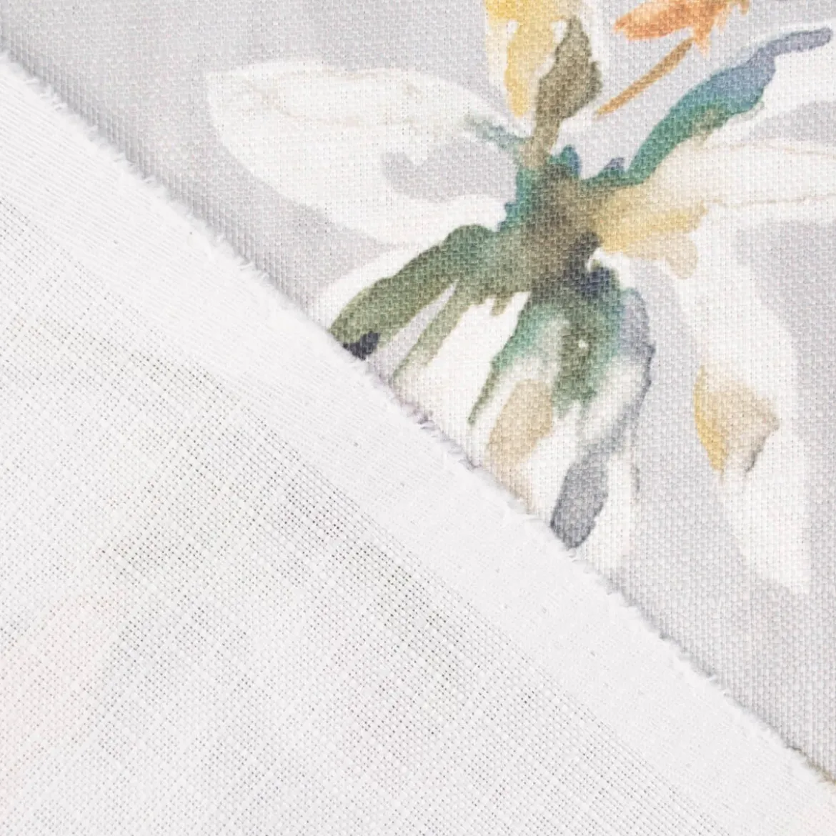 Dekostoff Druckstoff Strukturoptik Aquarell Blumen Blüten grau gelb 1,50m Breite