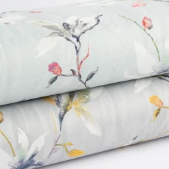 Dekostoff Druckstoff Strukturoptik Aquarell Blumen Blüten grau gelb 1,50m Breite