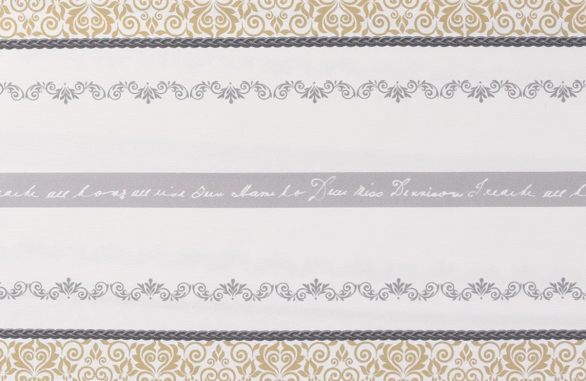 Dekostoff Gardinenstoff Landhausstoff Streifen Ornamente ecru grau beige 160cm Breite