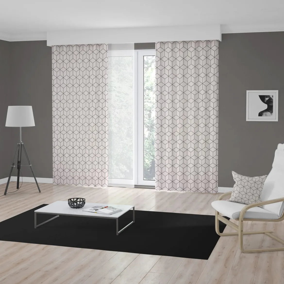 Dekostoff Geometrisches Muster cremeweiß schwarz 138cm