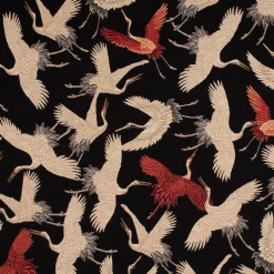 Dekostoff Gobelin Premium Cranebird Paradise Kraniche schwarz beige rot 1,4m Breite