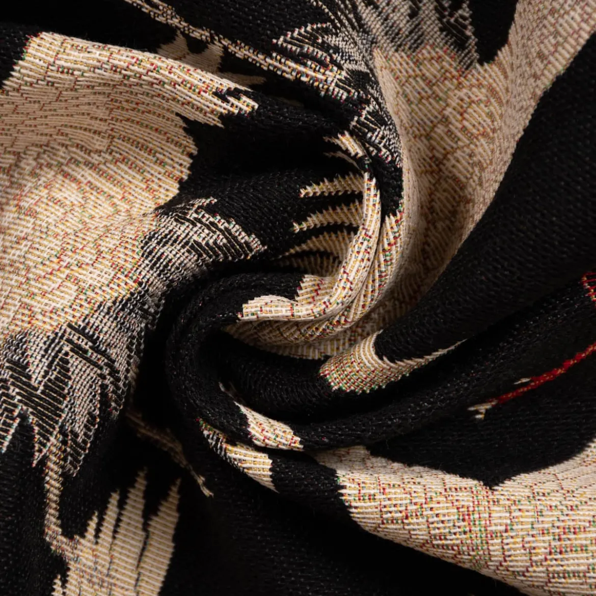 Dekostoff Gobelin Premium Cranebird Paradise Kraniche schwarz beige rot 1,4m Breite