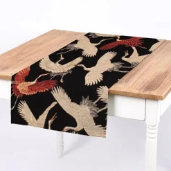 Dekostoff Gobelin Premium Cranebird Paradise Kraniche schwarz beige rot 1,4m Breite