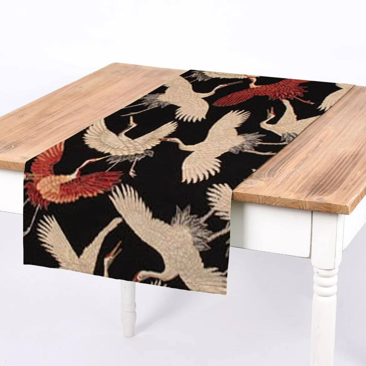 Dekostoff Gobelin Premium Cranebird Paradise Kraniche schwarz beige rot 1,4m Breite