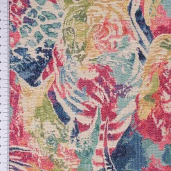 Dekostoff Gobelin Premium Expressionist Jungle Collage Wildtiere beige bunt 1,4m Breite
