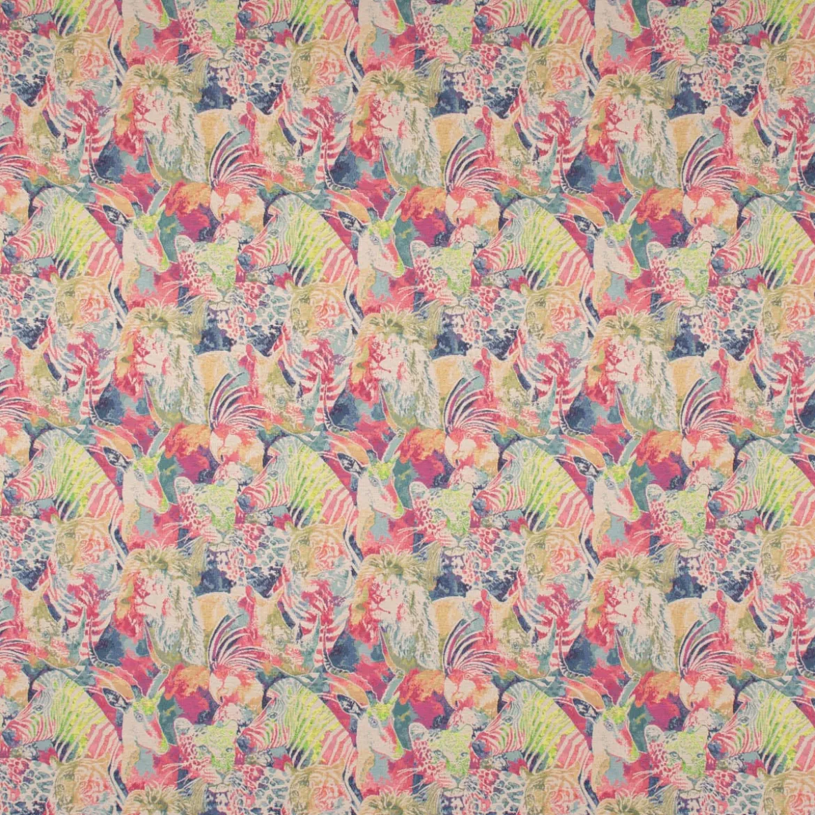 Dekostoff Gobelin Premium Expressionist Jungle Collage Wildtiere beige bunt 1,4m Breite