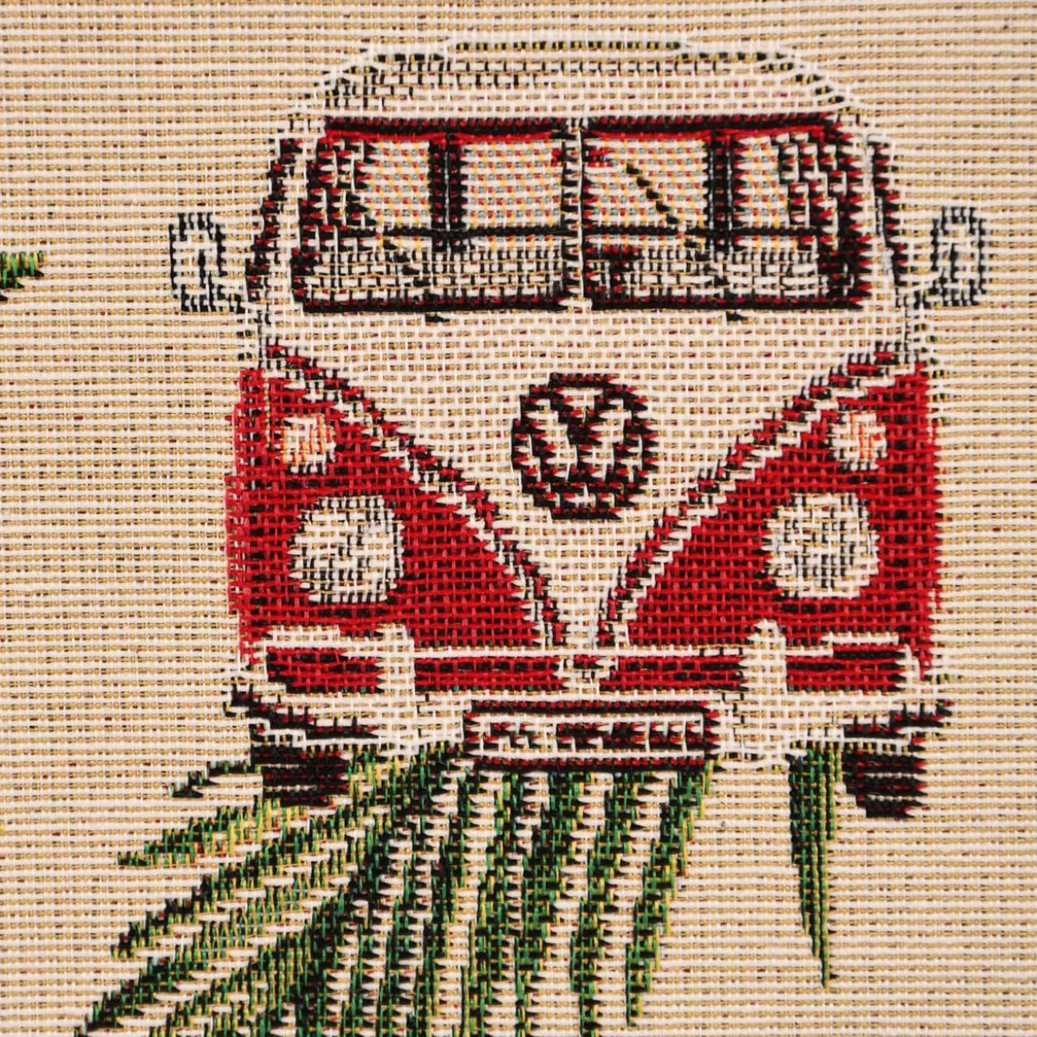 Dekostoff Gobelin Premium VW Palm Hawaii VW-Bus Bulli beige rot 1,4m Breite