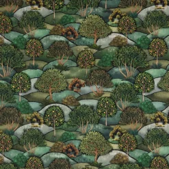 Dekostoff Halbpanama Baumwolle Wald Bäume Landschaft grün 1,40m Breite