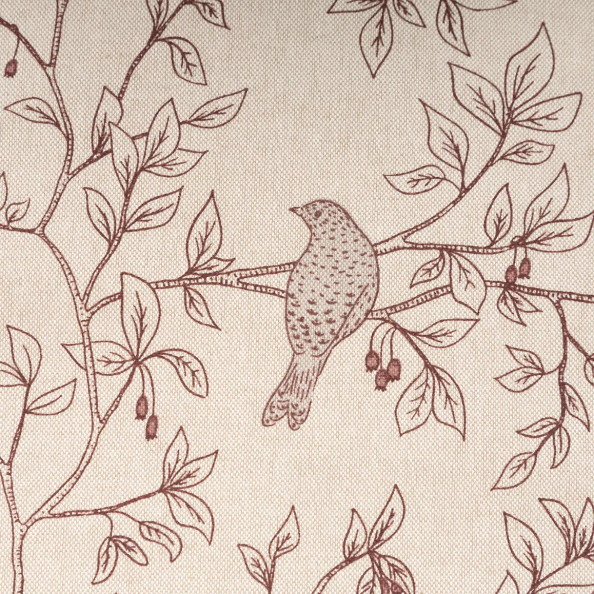 Dekostoff Halbpanama Branch Bird Song Vögel Blätterzweige natur braun 1,4m Breite