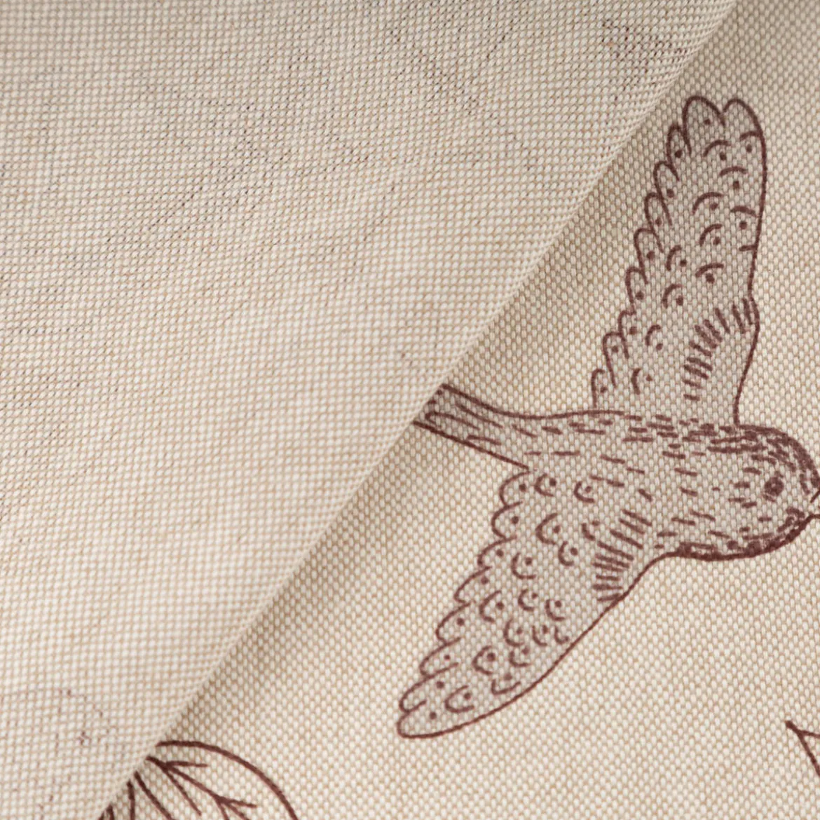 Dekostoff Halbpanama Branch Bird Song Vögel Blätterzweige natur braun 1,4m Breite