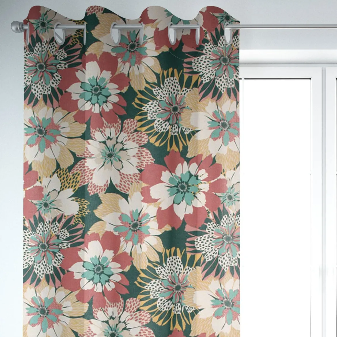 Dekostoff Halb-Panama Britta große Blüten bunt 155cm Breite