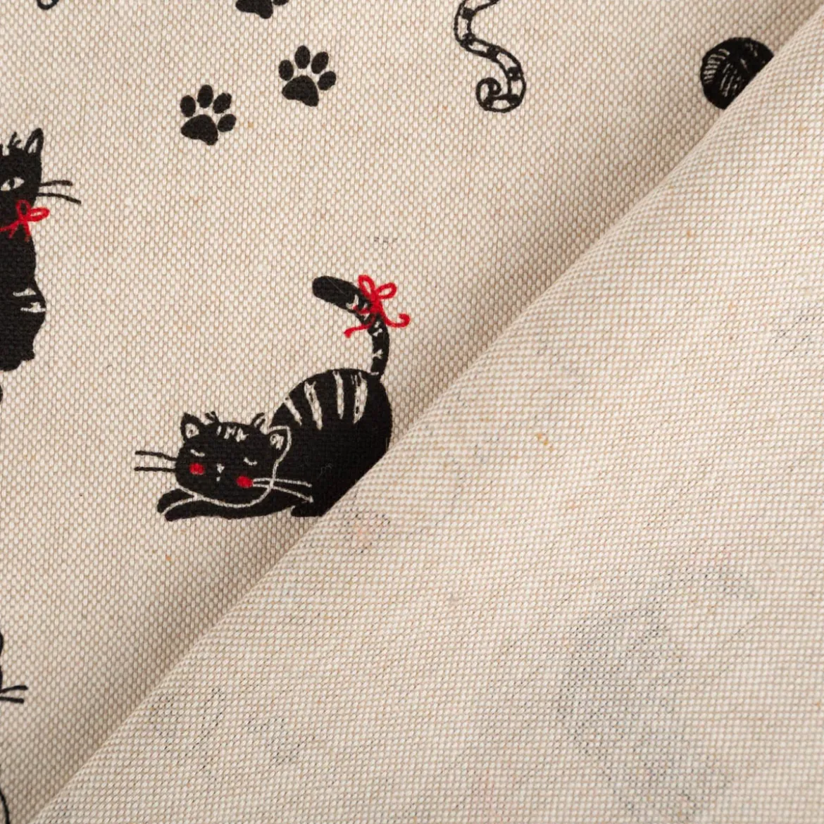 Dekostoff Halbpanama Cats Life natur rot schwarz 1,4m Breite