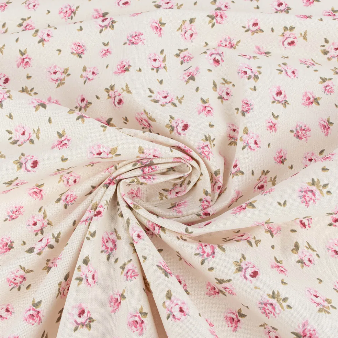 Dekostoff Halbpanama Classic Little Rose Allover Rosenblüten ecru rosa 1,40m Breite