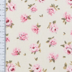 Dekostoff Halbpanama Classic Little Rose Allover Rosenblüten ecru rosa 1,40m Breite