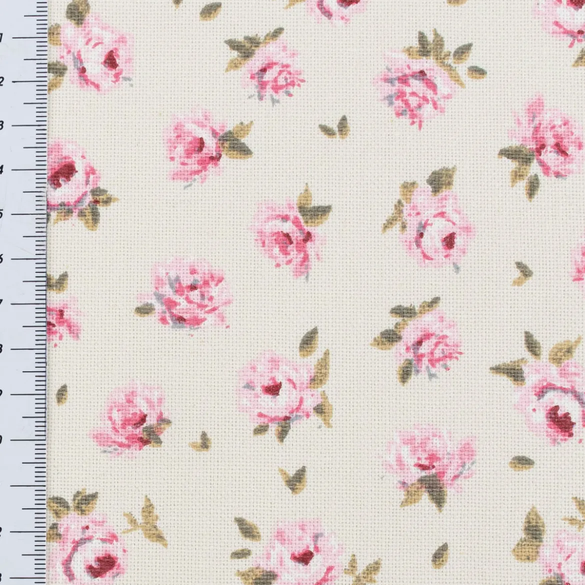 Dekostoff Halbpanama Classic Little Rose Allover Rosenblüten ecru rosa 1,40m Breite