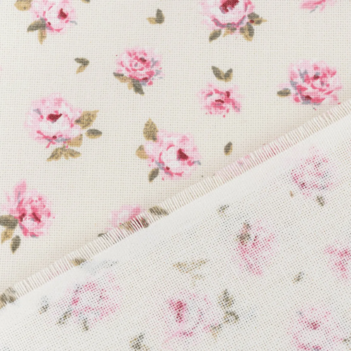 Dekostoff Halbpanama Classic Little Rose Allover Rosenblüten ecru rosa 1,40m Breite
