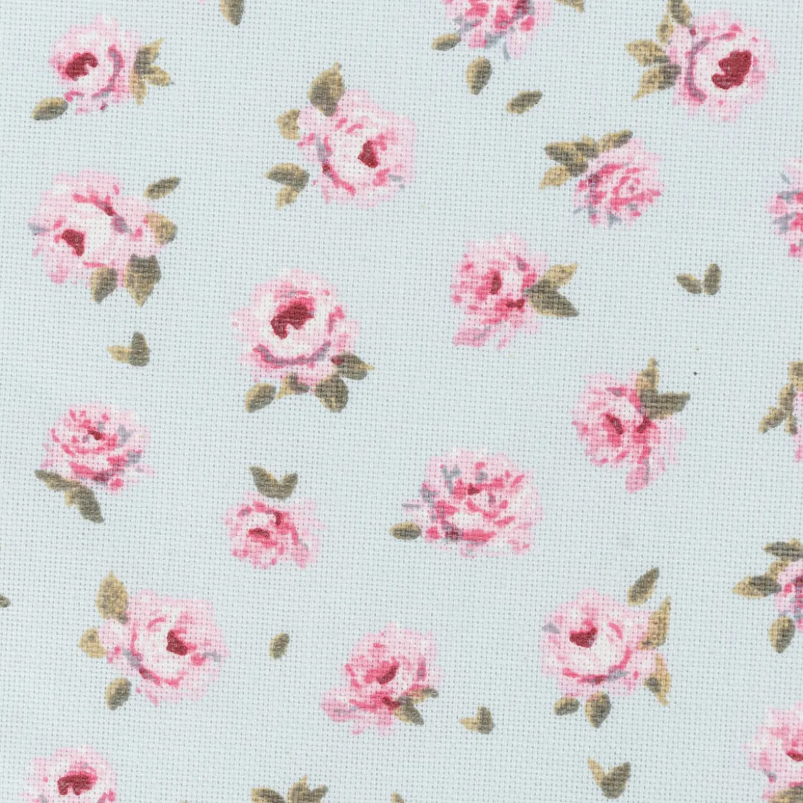 Dekostoff Halbpanama Classic Little Rose Allover Rosenblüten hellblau rosa 1,40m Breite