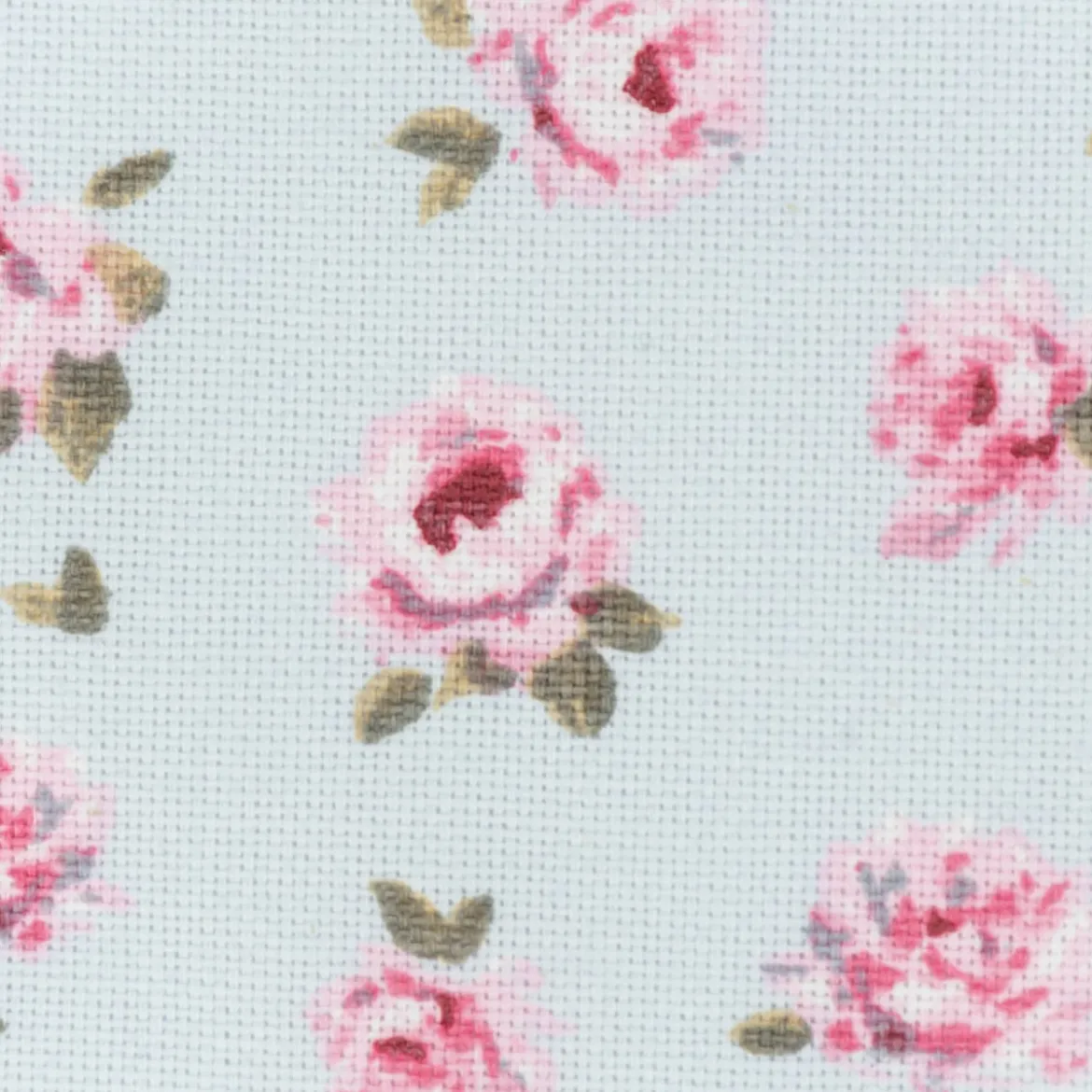 Dekostoff Halbpanama Classic Little Rose Allover Rosenblüten hellblau rosa 1,40m Breite