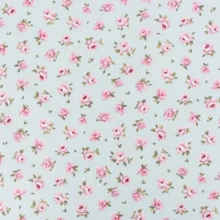 Dekostoff Halbpanama Classic Little Rose Allover Rosenblüten hellblau rosa 1,40m Breite