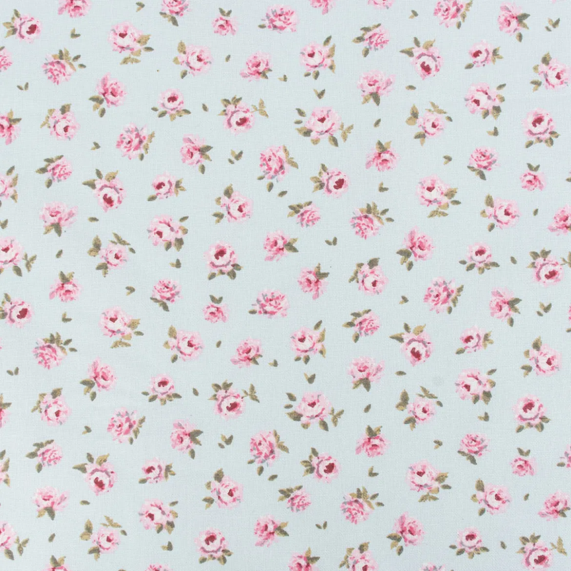 Dekostoff Halbpanama Classic Little Rose Allover Rosenblüten hellblau rosa 1,40m Breite