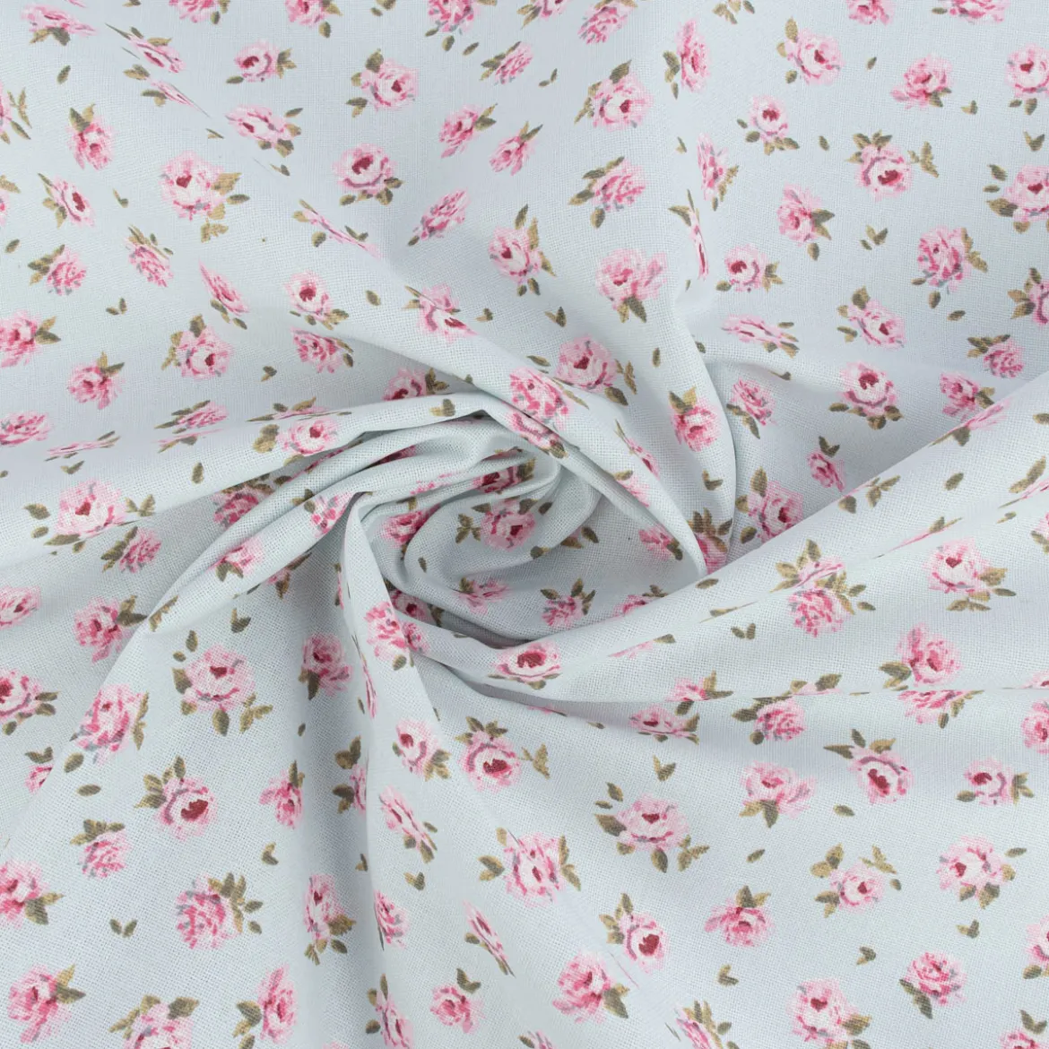 Dekostoff Halbpanama Classic Little Rose Allover Rosenblüten hellblau rosa 1,40m Breite