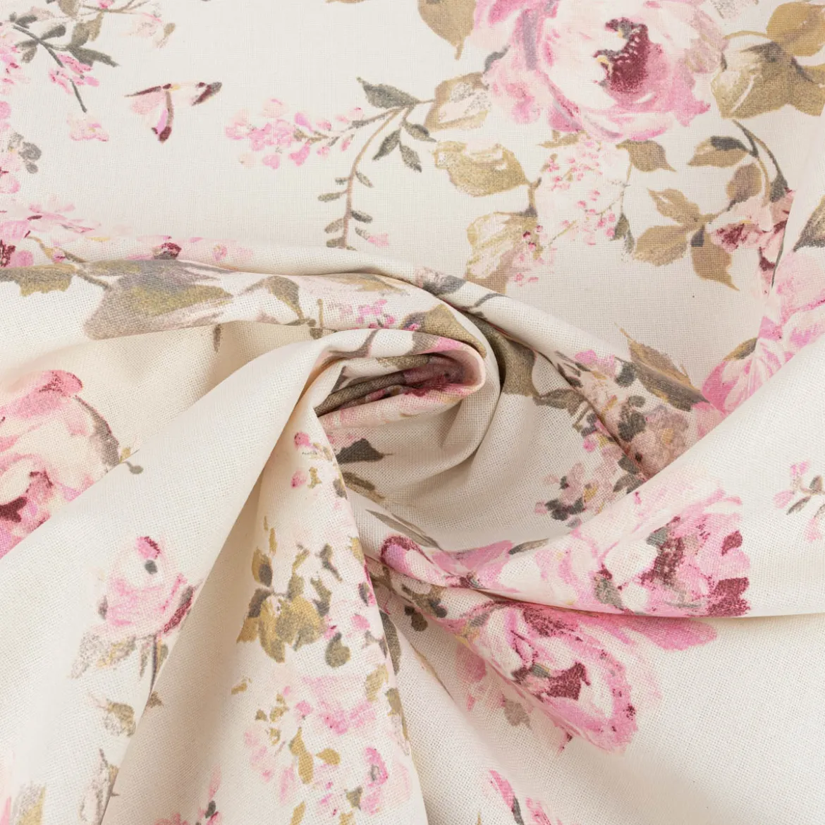 Dekostoff Halbpanama Classic Painted Rose Rosen ecru rosa 1,40m Breite