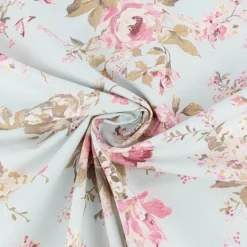 Dekostoff Halbpanama Classic Painted Rose Rosen hellblau rosa 1,40m Breite