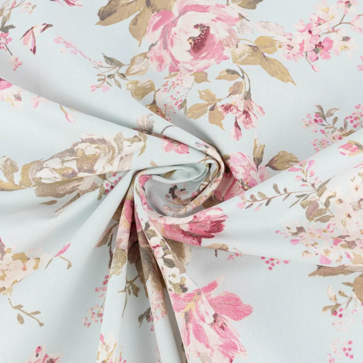 Dekostoff Halbpanama Classic Painted Rose Rosen hellblau rosa 1,40m Breite