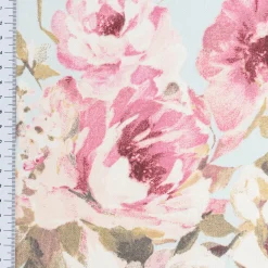 Dekostoff Halbpanama Classic Painted Rose Rosen hellblau rosa 1,40m Breite
