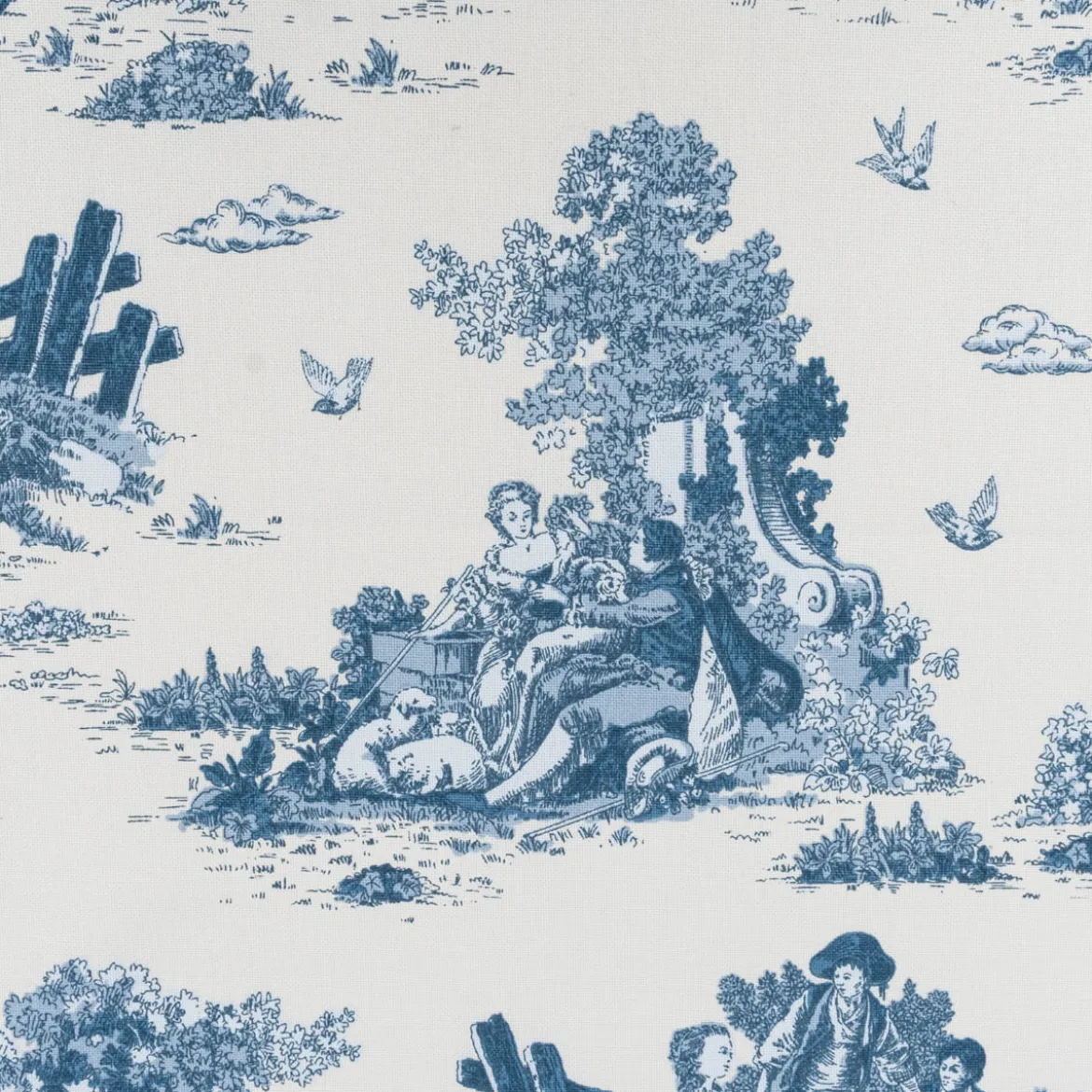 Dekostoff Halbpanama Classic Shepherd Scene Toile de Jouy ecru blau 1,40m Breite