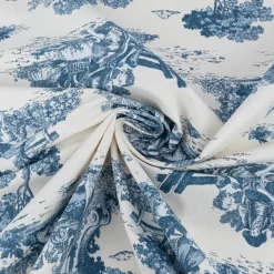 Dekostoff Halbpanama Classic Shepherd Scene Toile de Jouy ecru blau 1,40m Breite