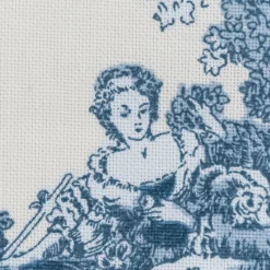Dekostoff Halbpanama Classic Shepherd Scene Toile de Jouy ecru blau 1,40m Breite