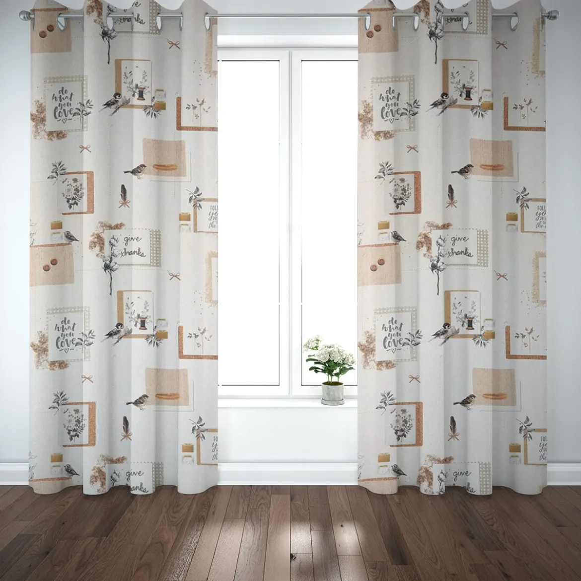 Dekostoff Halbpanama Digitaldruck Lebensweisheiten beige 140cm Breite
