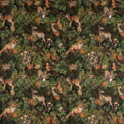 Dekostoff Halbpanama Digitaldruck Woodland Creatures Waldtiere grün 1,40m Breite