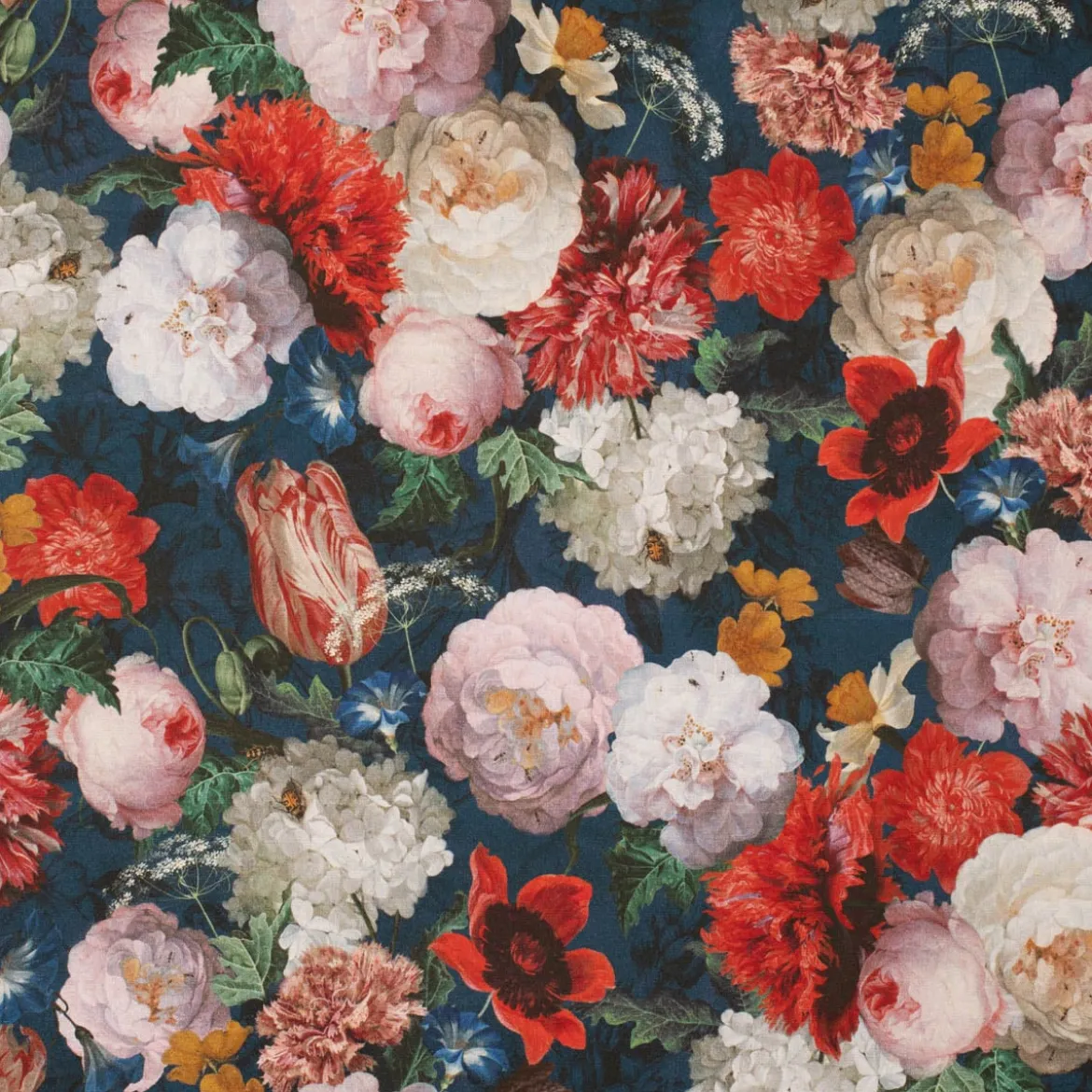 Dekostoff Halbpanama Digitaldruck Blumenbouquet blau bunt 140cm Breite