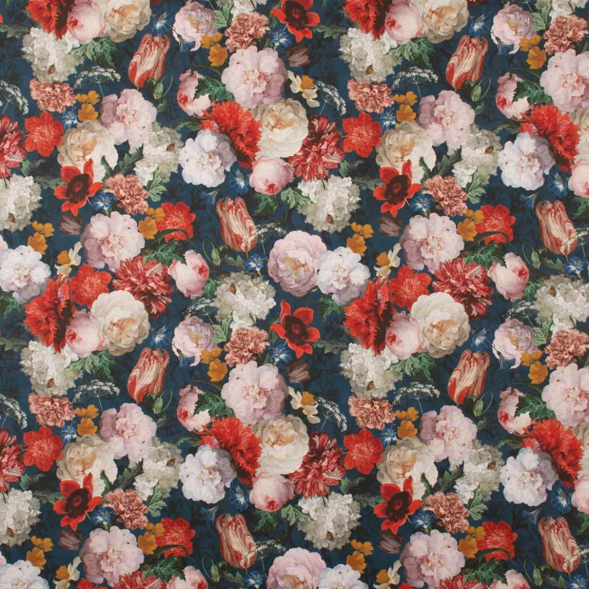 Dekostoff Halbpanama Digitaldruck Blumenbouquet blau bunt 140cm Breite