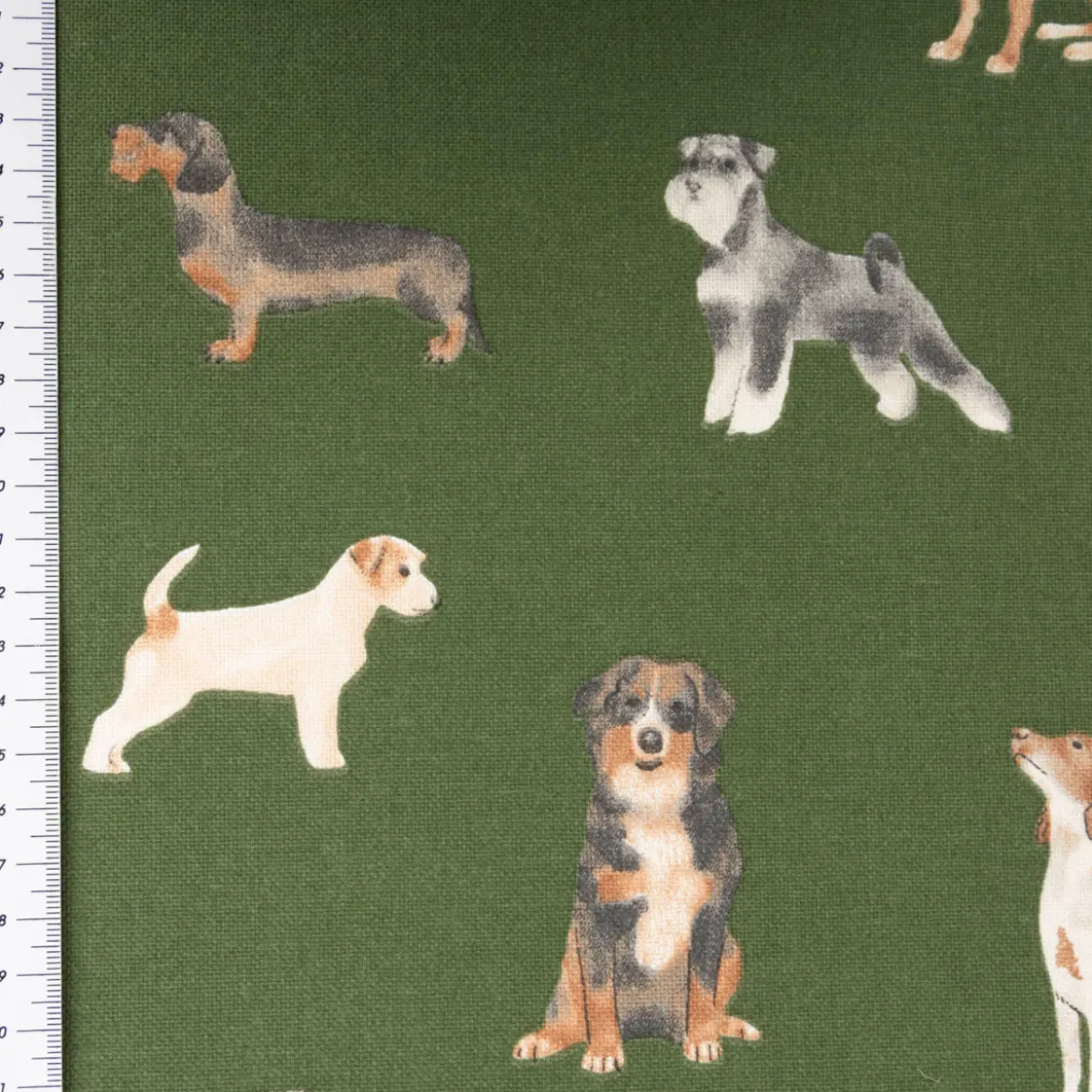 Dekostoff Halbpanama Dog Breed Mix Hunde grün 1,4m Breite
