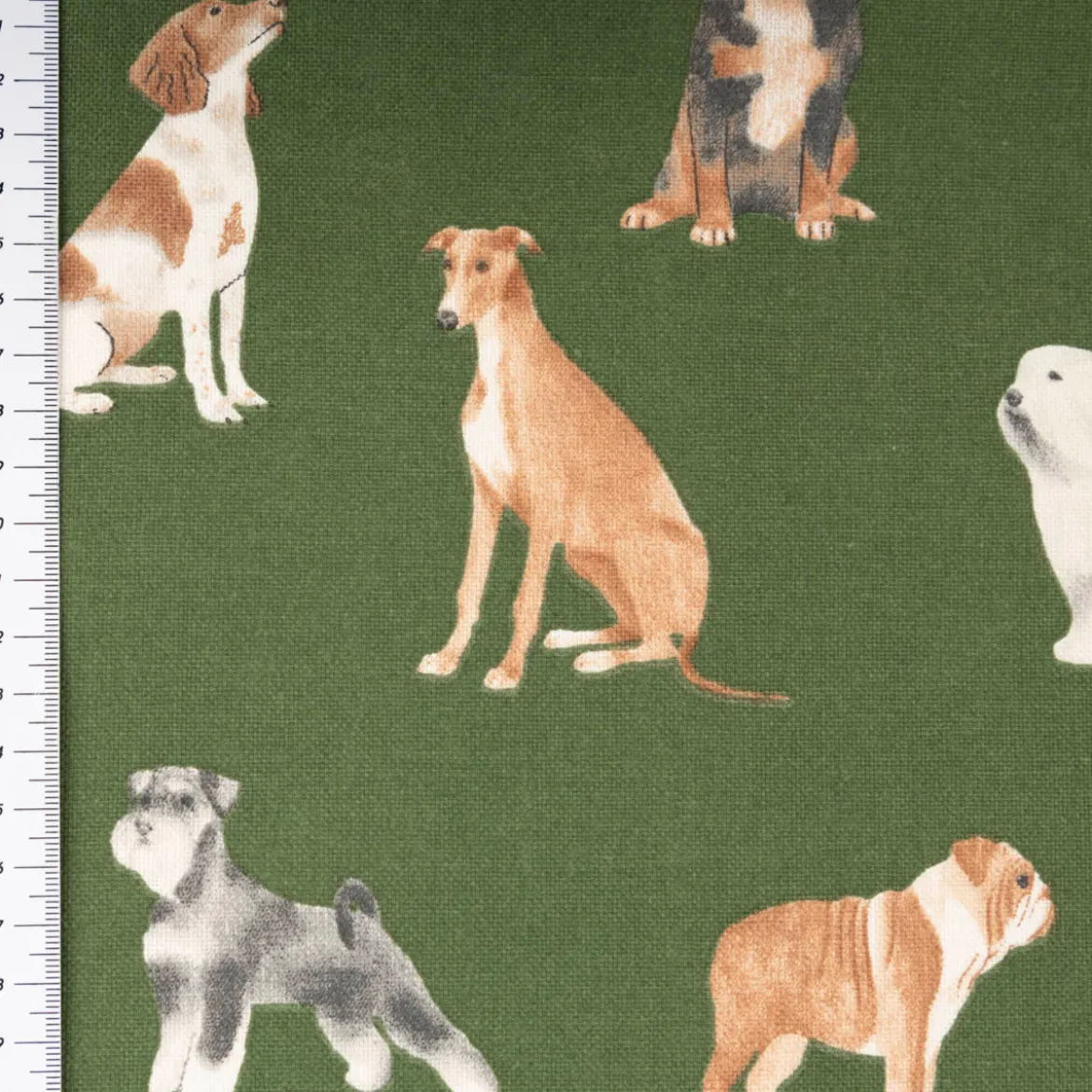 Dekostoff Halbpanama Dog Breed Mix Hunde grün 1,4m Breite