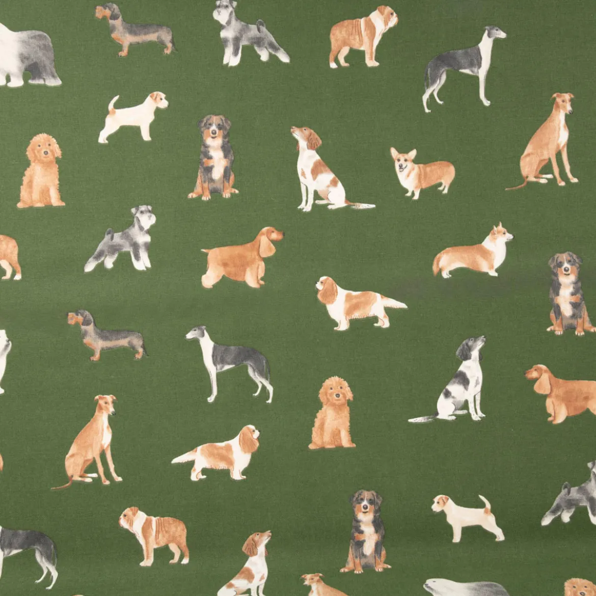 Dekostoff Halbpanama Dog Breed Mix Hunde grün 1,4m Breite