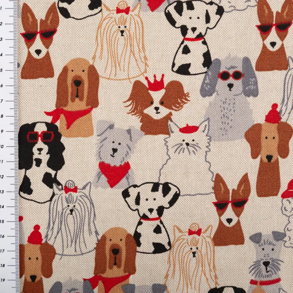 Dekostoff Halbpanama Dog Dress Up natur rot braun 1,4m Breite
