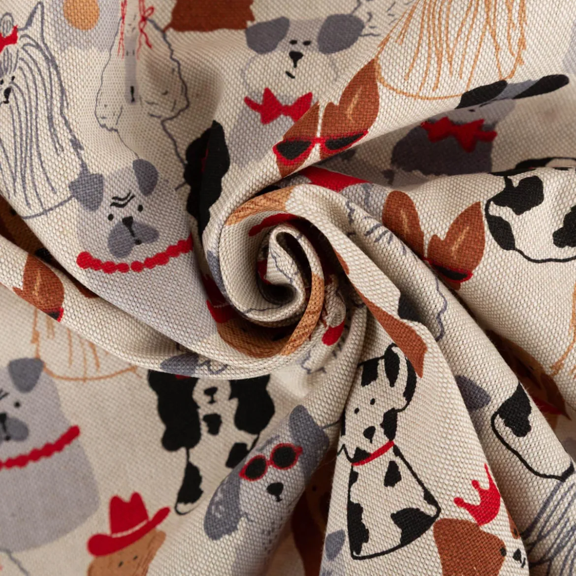 Dekostoff Halbpanama Dog Dress Up natur rot braun 1,4m Breite