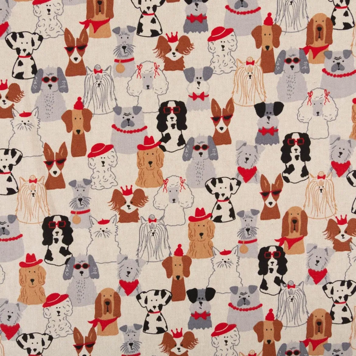 Dekostoff Halbpanama Dog Dress Up natur rot braun 1,4m Breite