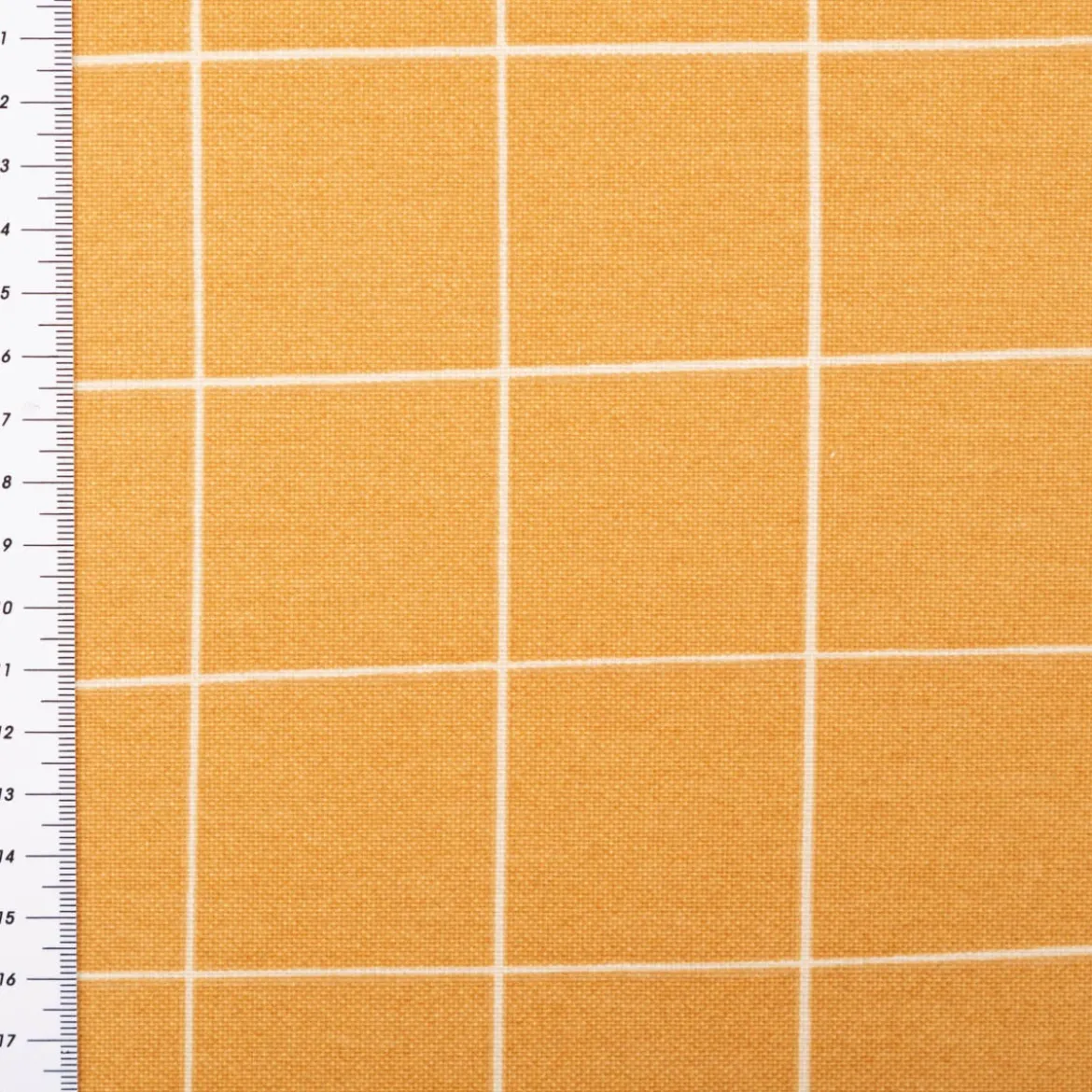 Dekostoff Halbpanama Freehand Grid Lines Gitterlinien Karo senfgelb 1,40m Breite