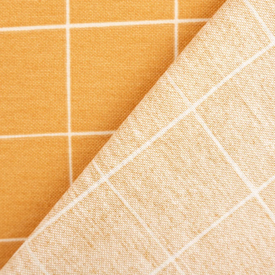Dekostoff Halbpanama Freehand Grid Lines Gitterlinien Karo senfgelb 1,40m Breite